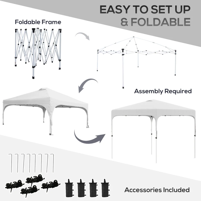 Outsunny 10' x 10' Pop Up Canopy Tent with Sand Bags, UPF 50+ Instant Sun Shelter, Tents for Parties, Height Adjustable, with Wheeled Carry Bag, for Outdoor, Garden, Patio, White