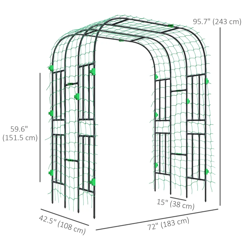 Outsunny Arched Garden Trellis, 8 FT Tall Metal Plant Trellis Support with Trellis Netting for Climbing Plants
