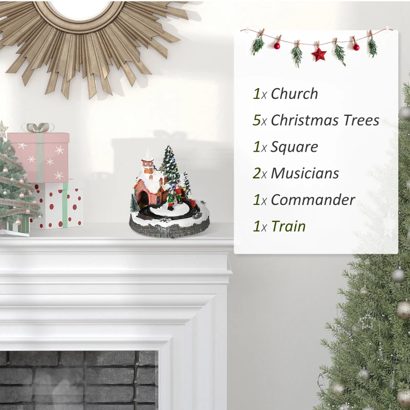 HOMCOM Desktop Christmas Decoration, Christmas Village Houses with Rotating Train, Battery Operated, Multicolored