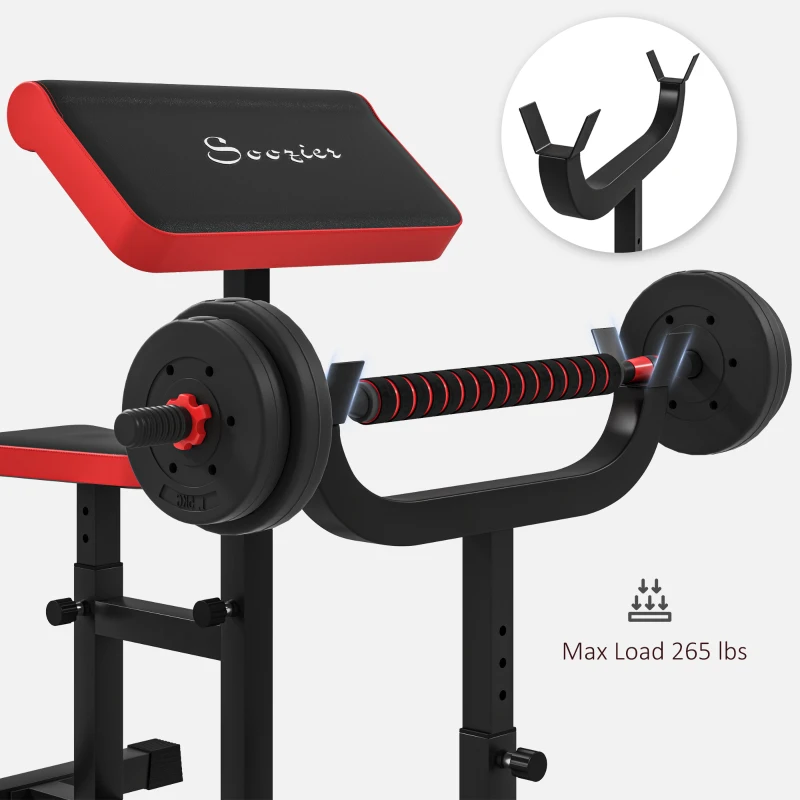 Soozier 265 LBS Preacher Curl Bench for Strength Training, Adjustable Seated Arm Isolated Barbell Dumbbell Bicep Station, Black