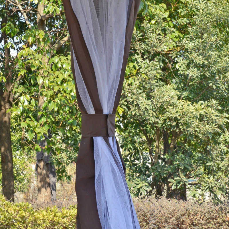 Outsunny 12' x 12' Outdoor Gazebo Canopy, Dome Patio Gazebo Netting Sidewalls and Curtains, Double Vented Roof, Brown