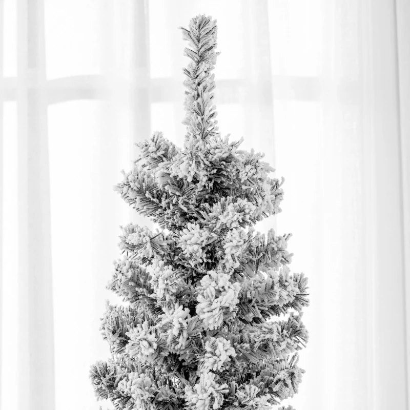 HOMCOM 7.5ft Flocked Christmas Tree, Pencil Christmas Tree with Realistic Branch Tips, Folding Metal Stand, Black