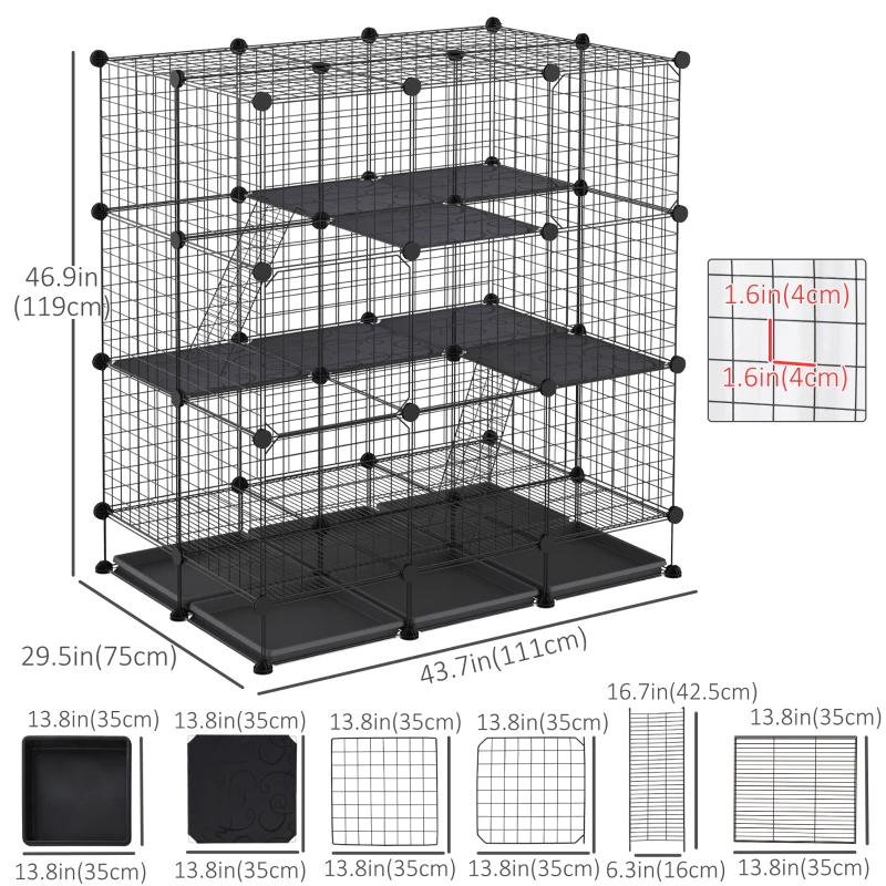 PawHut Rabbit Cage DIY Pet Playpen Small Animal Cage for Hedgehog Bunny Guinea Pig Chinchilla Ferret Kitten with Mallet Connectors and Cable Ties