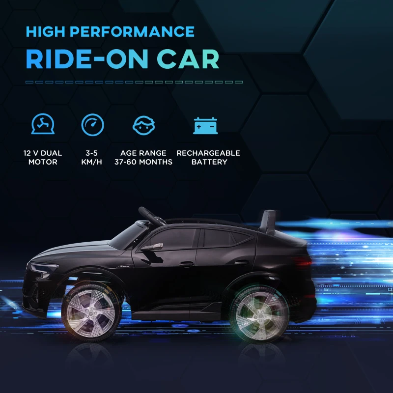 Aosom 12V Kids Electric Ride On Car, Audi E-tron, Battery Powered Toy with Parent Remote Control, Suspension System, Auxiliary Wheels, LED Lights, Music and Horn,  MP3 Player, Black