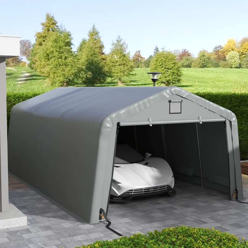 Outsunny Carport 12' x 20' Portable Garage, Heavy Duty Car Port Canopy with Ventilation Windows and Large Roll-up Door, Gray
