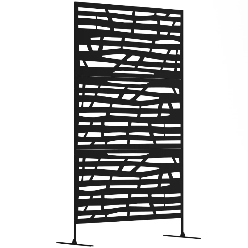 Outsunny Decorative Outdoor Privacy Panel with Stand, Freestanding Metal Outdoor Divider for Garden, Backyard, Deck, Black