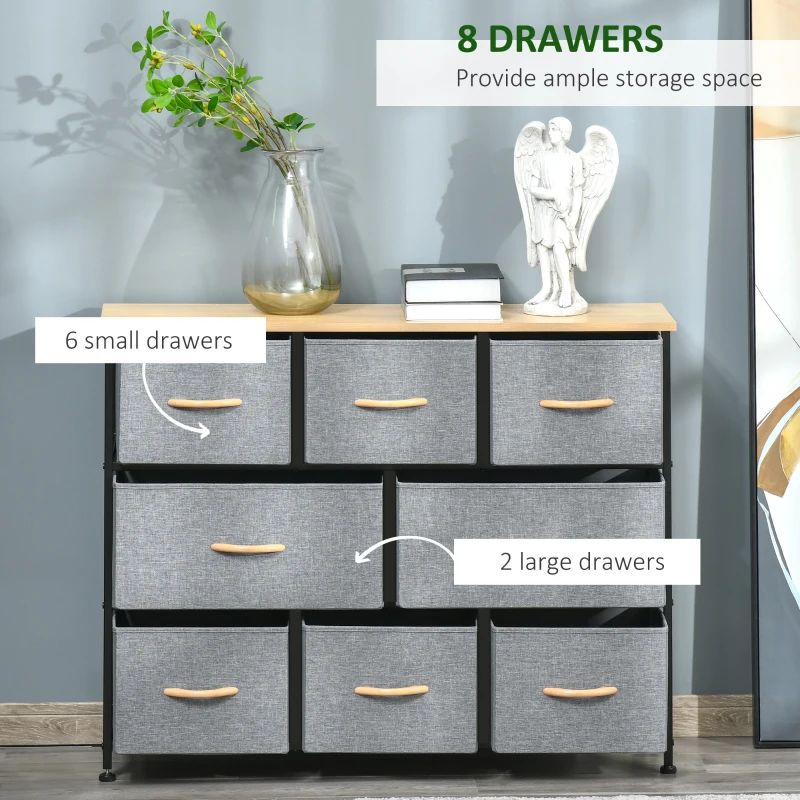 HOMCOM 8-Drawer Dresser, 3-Tier Fabric Chest of Drawers, Storage Tower Organizer Unit with Steel Frame for Bedroom, Hallway, Light Gray