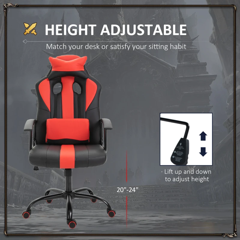 Vinsetto Office Chair High Back Racing Style Gaming Chair Adjustable PU Leather Swivel Computer Task Seat with Lumbar Support and Pillow Red