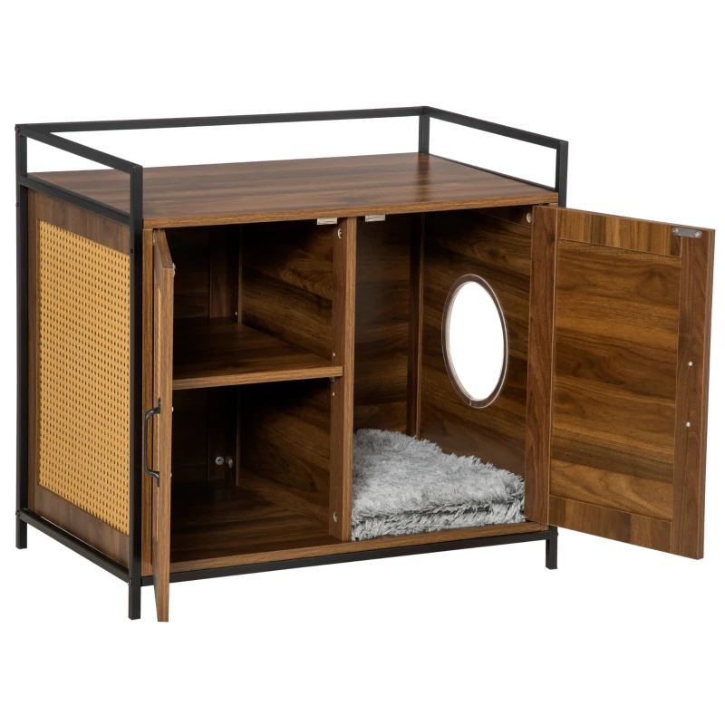 PawHut Shelved Hidden Litter Box Enclosure with Spacious Top and Interior, Large Cat Litter House End Table for Indoor Cats with Hidden Storage Cabinet Space