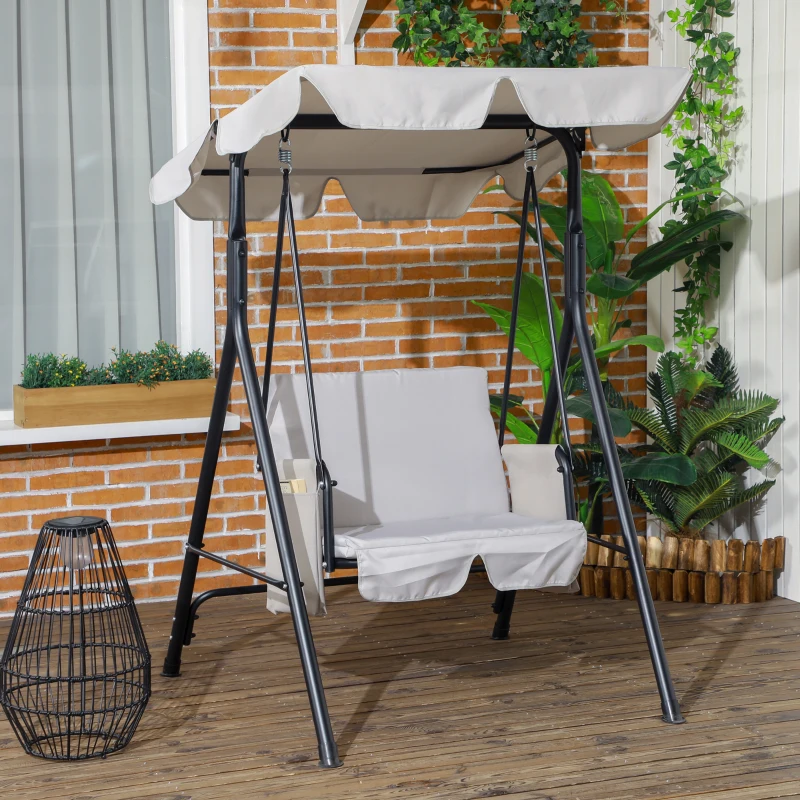 Outsunny 1-Seat Outdoor Porch Swing Patio Swing with Adjustable Canopy, Removable Seat and Back Cushion for Garden, Poolside