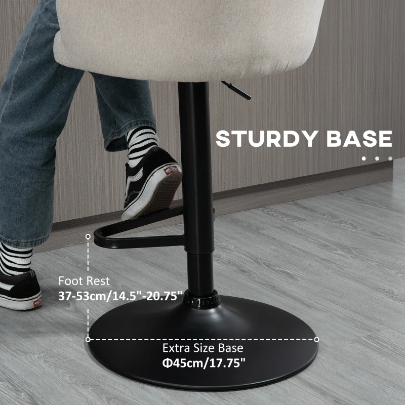 HOMCOM Modern Upholstered Adjustable Barstools with Swivel Seat, Linen Touch Fabric, Steel Frame, Footrest, ‎Beige
