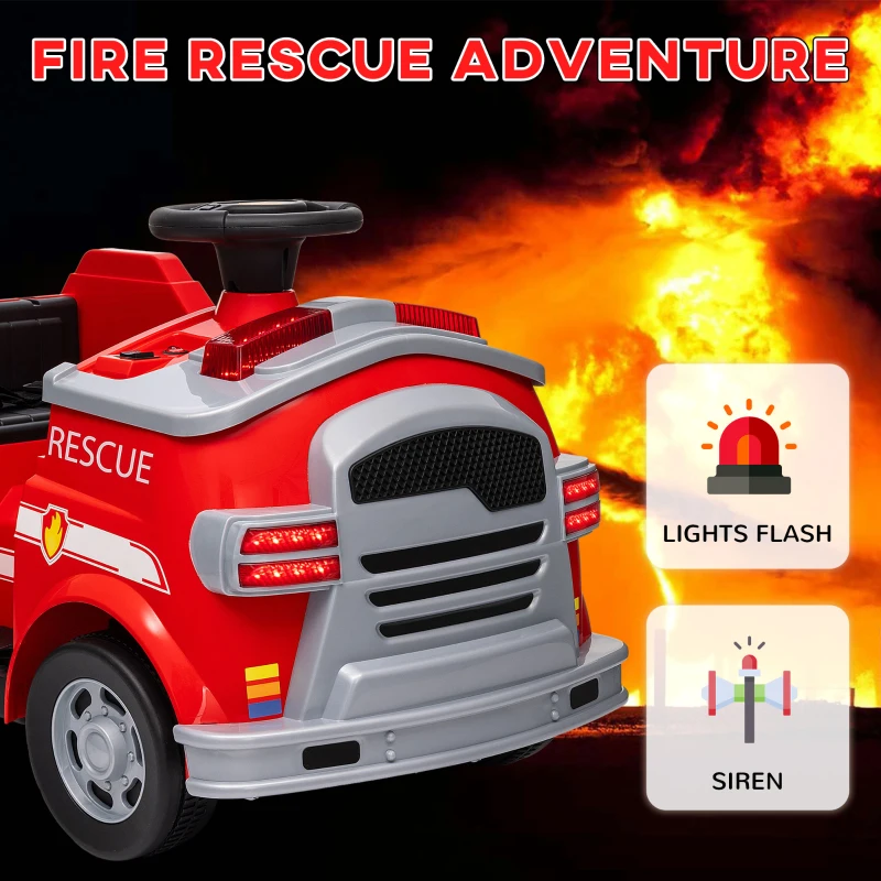 Qaba 12V Ride on Fire Truck with Siren, Flashing Lights Fire Extinguisher, Soft Start, Horn Music, Red