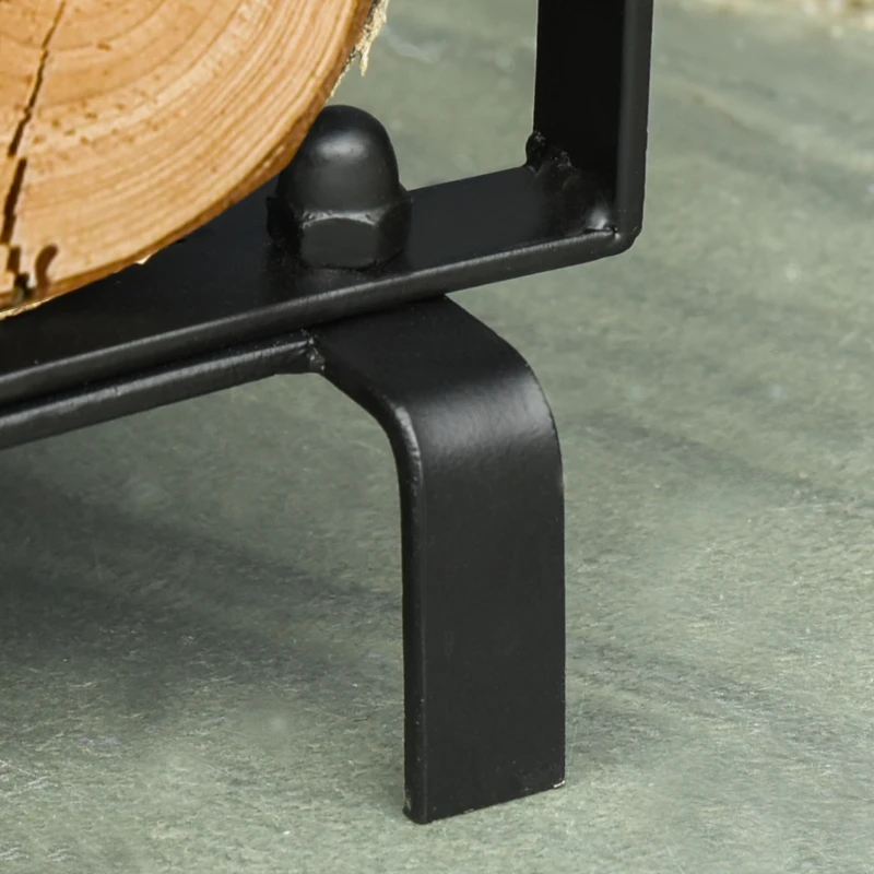 Outsunny Firewood Rack with Fireplace Tools, Outdoor Firewood Holder, 30.25" Tall Build with 2-Tiers for Fireplace, Wood Stove, Hearth or Fire Pit, Poker, Tongs, Broom, Shovel, Black