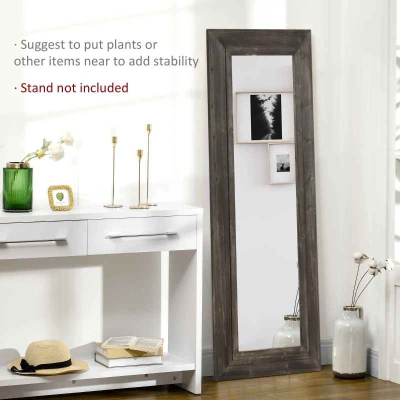 HOMCOM 59" x 23.5" Full Length Mirror, Farmhouse Wall Mount and Leaner Floor Mirror, Vertical and Horizontal for Bedroom, Dark Brown