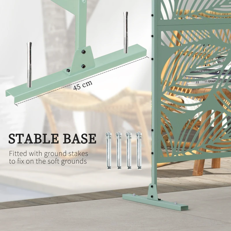 Outsunny 6.5FT Decorative Outdoor Divider, Metal Privacy Screen with Stand, Leaf Style, Light Green