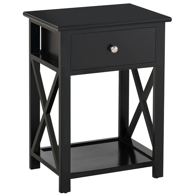 HOMCOM Wooden End Table Narrow Small Nightstand with Drawers Side Table for Bedroom, Black