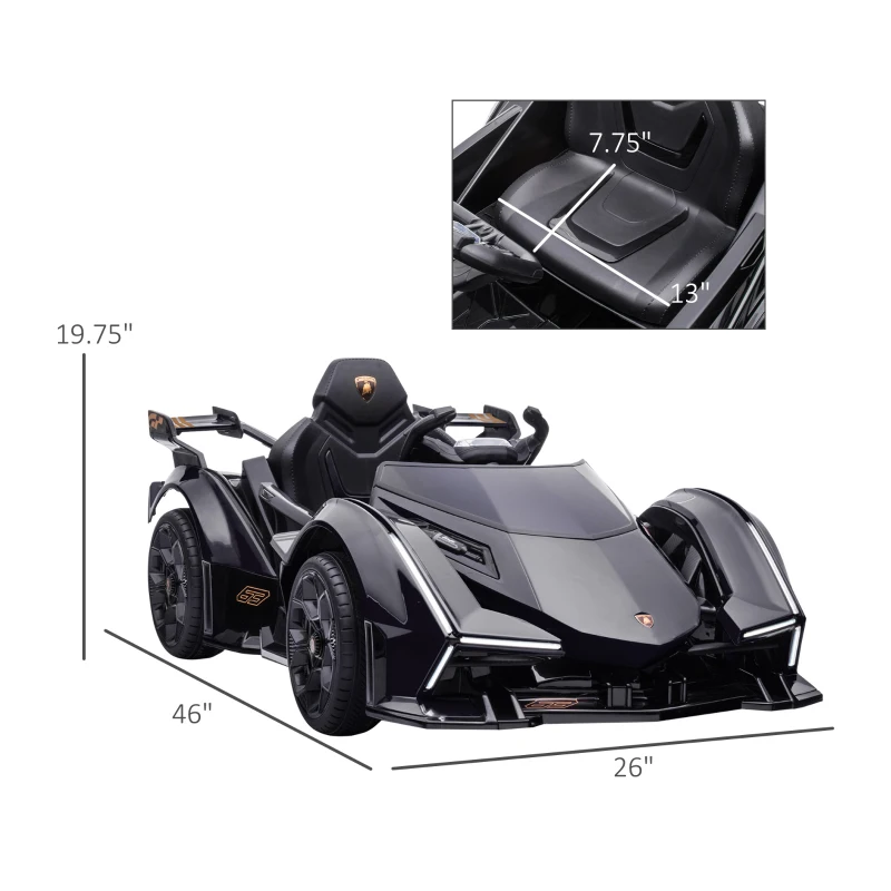 Aosom 12V Electric Ride-on Car, Licensed Lamborghini V12 Vision Gran Turismo Battery-Powered Ride-on Toy with Remote Control, Music, LED Lights, for 3-6 Year Old Boys and Girls, Black(m-3)