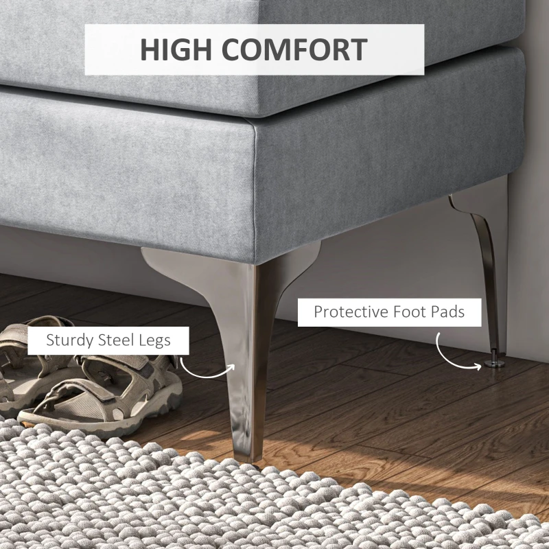 HOMCOM 48 Inches Upholstered Bedroom Bench, Modern End of Bed Bench with Double Layer Seat Cushions and Steel Legs, Light Gray