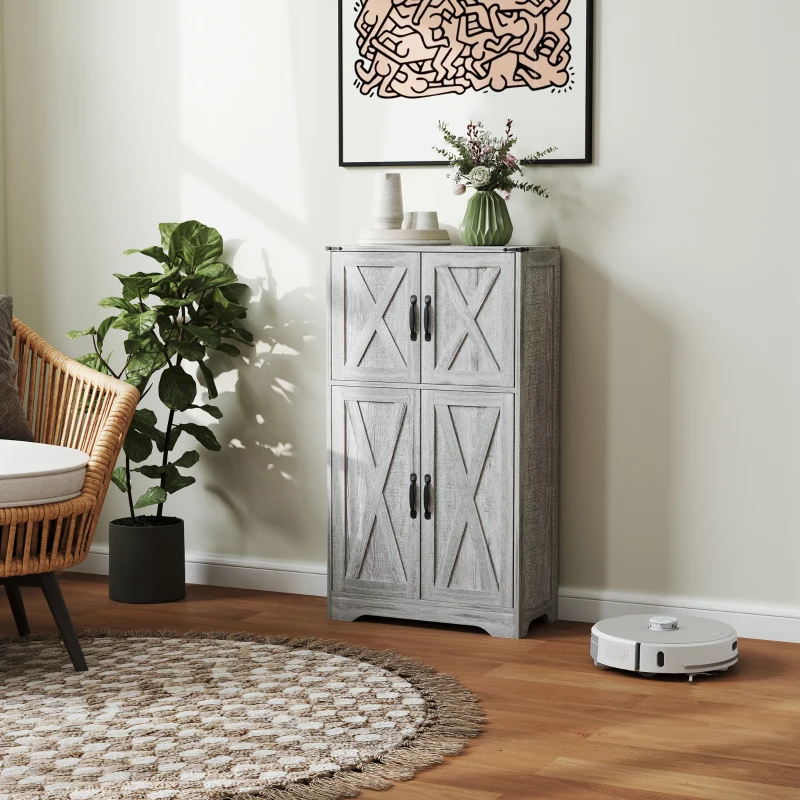 HOMCOM Farmhouse Kitchen Pantry, Freestanding Kitchen Pantry Storage Cabinet with Barn Doors and Adjustable Shelves, Grey