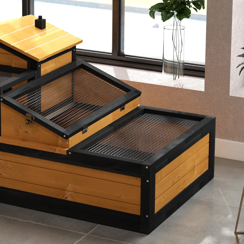 PawHut 3-Room Tortoise Habitat House w/ Balcony & 2 Stories, 44" x 25.5" x 25", Yellow