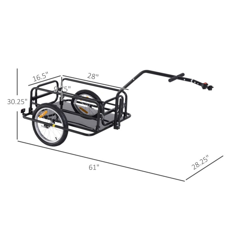 Aosom Foldable Bike Cargo Trailer Cart with Hitch, 88 lbs. Capacity, Black(m-3)