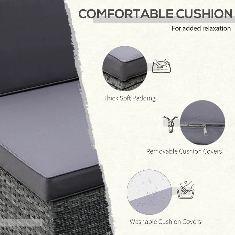 Outsunny 7-Piece Patio Furniture Sets PE Rattan Sectional Sofa Set Outdoor Conversation Set w/Acacia Top Coffee Table & Cushion for Garden, Backyard, Grey