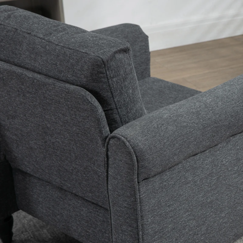 HOMCOM Vintage Armchair, Upholstered Accent Chair with Rolled Arms, Gourd-Shaped Rubber Wood Legs, Dark Grey