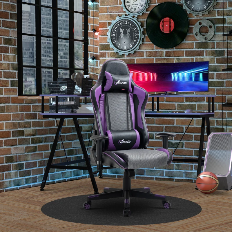 Vinsetto Gaming Chair Racing Style Ergonomic Office Chair High Back Computer Desk Chair Adjustable Height Swivel Recliner with Headrest and Lumbar Support, Purple