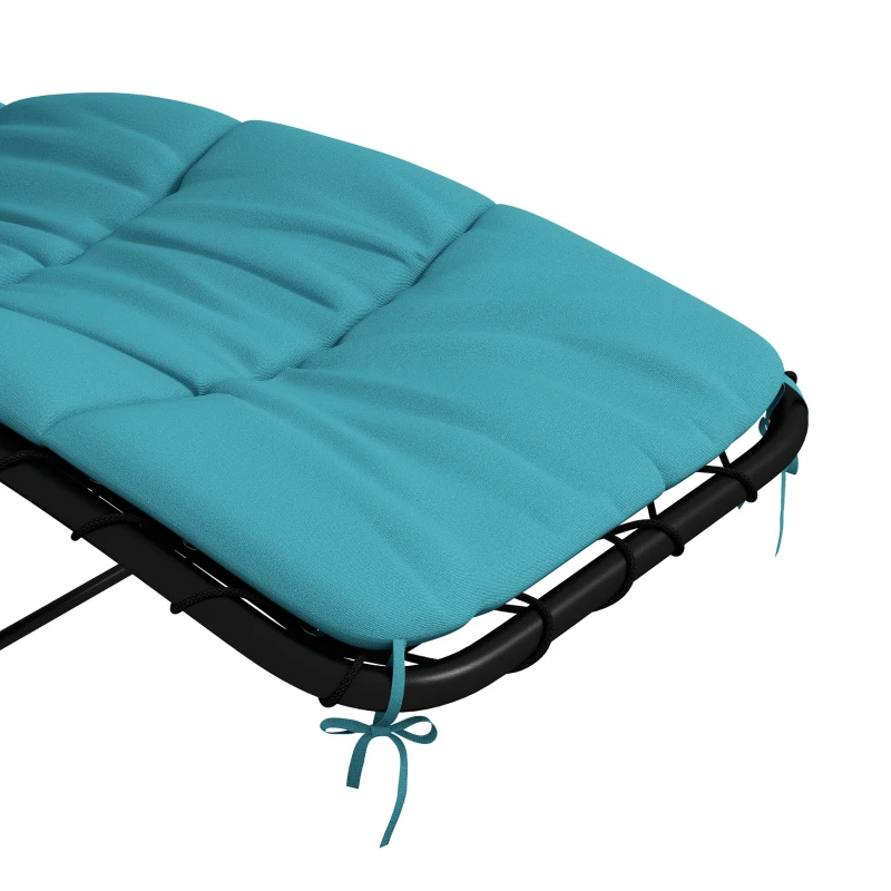 Outsunny Tanning Chair with Sunshade Roof, Rocking Base, Cushion, Headrest, Turquoise