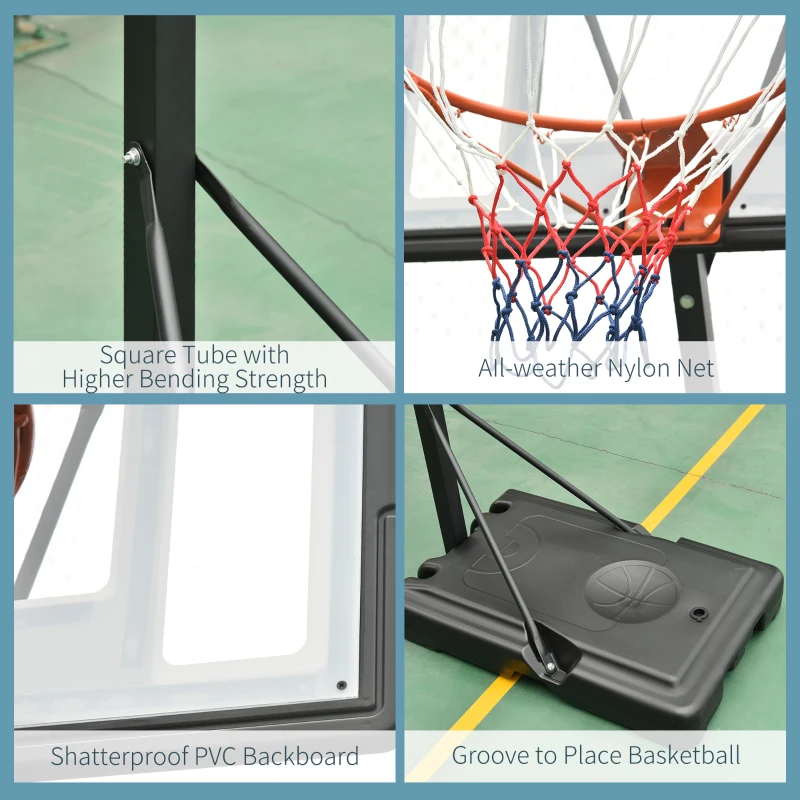 Soozier Portable Basketball Hoop System Stand with Backboard, Wheels, Height Adjustable 8FT-10FT for Outdoor Use, Black