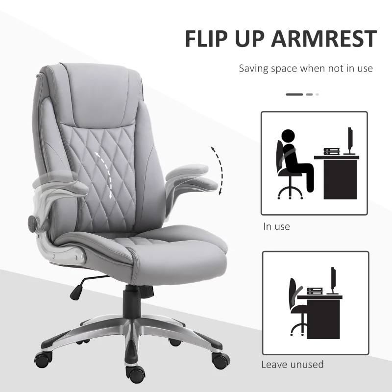 Vinsetto High-Back Office Chair Executive Swivel Computer Desk Chair, with PU Leather, Flip-up Armrest, Grey