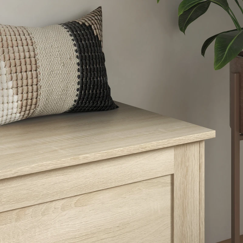 HOMCOM 31.5 Inches Storage Chest, Storage Trunk with Safety Hinge, Wooden Box for Living Room, Natural Wood Grain