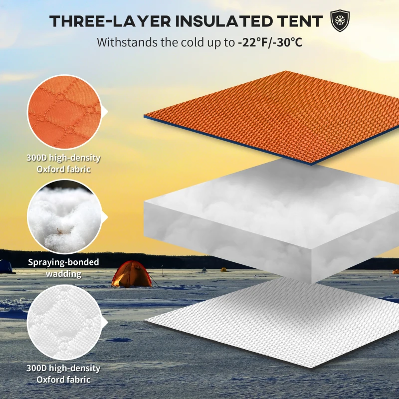 Outsunny 2-3 Person Insulated Ice Fishing Shelter, Pop up Ice Fishing Tent with Windows, Vents and Carry Bag, for Low-Temp -22℉
