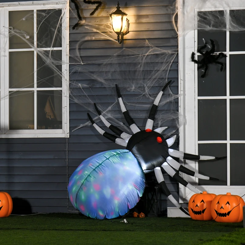 HOMCOM 5' Long Halloween Inflatables Outdoor Decorations Multicolor Red-Eyed Spider, Blow Up LED Yard Decor for Garden, Lawn, Party, Holiday, Waterproof