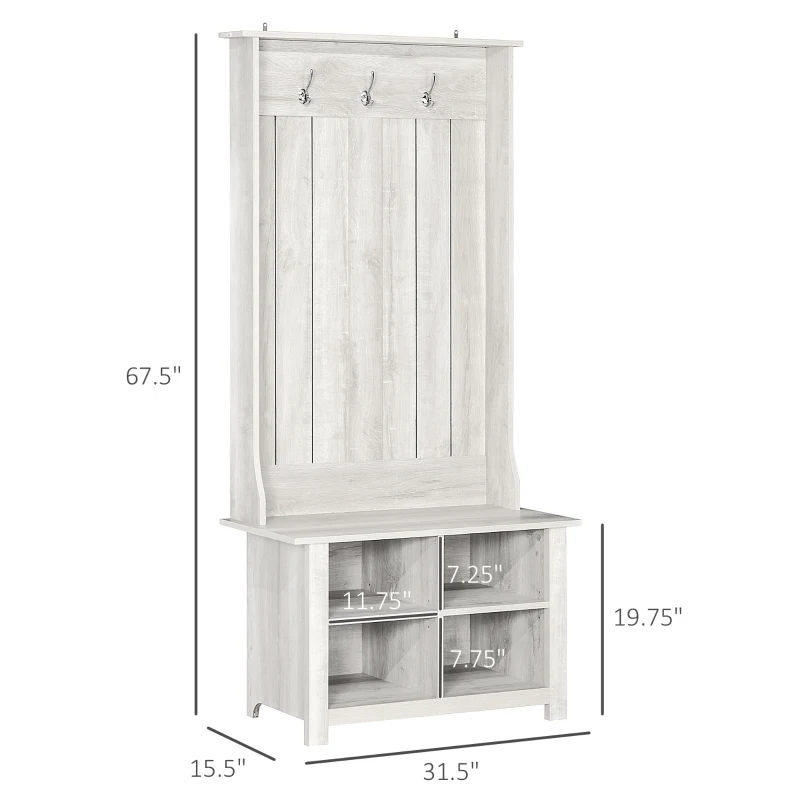 HOMCOM Hall Tree with Shoe Storage Bench Entryway Bench for Living Room, Distressed White