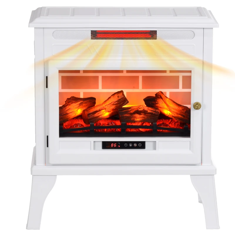 HOMCOM 24" Electric Fireplace Stove, 1000W/1500W Freestanding Fireplace Heater with Realistic 3D Flame Effect, Remote, White