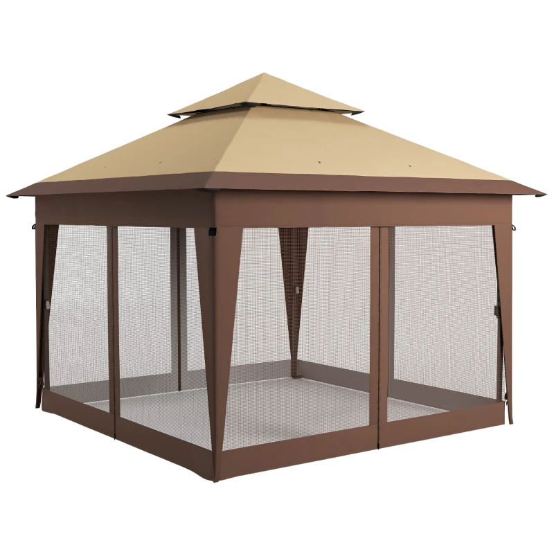 Outsunny 11x11FT Pop Up Canopy with 1-Button Push, Mosquito Netting, Carry Bag, Sandbags, Height Adjustable Instant Shelter