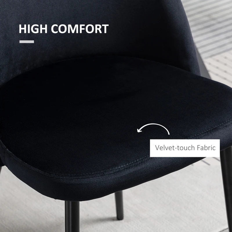 HOMCOM Set of 2 Mid-Back Dining Chair, Mid-Back Velvet-touch Upholstery Kitchen Chair for Living Room Dining Room, Black