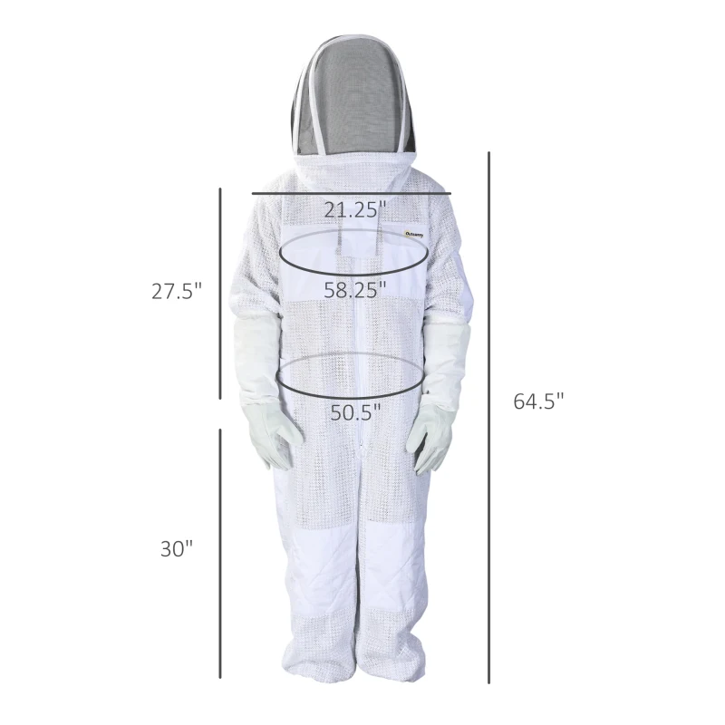 Outsunny Bee Suit for Men & Women, Beekeeping Jacket with Gloves & Ventilated Veil Hood, Multi-Size Protective Outfit, XXXL, Cream White