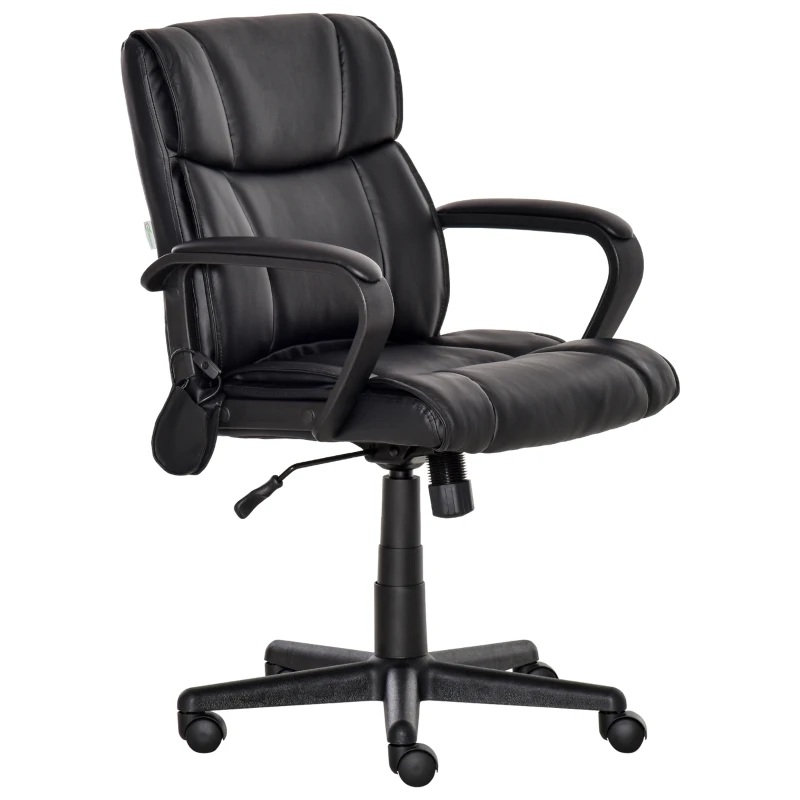 Vinsetto Mid Back Home Office Chair with 2-Point Lumbar Massage, USB Power, Faux Leather Desk Computer Chair, Black