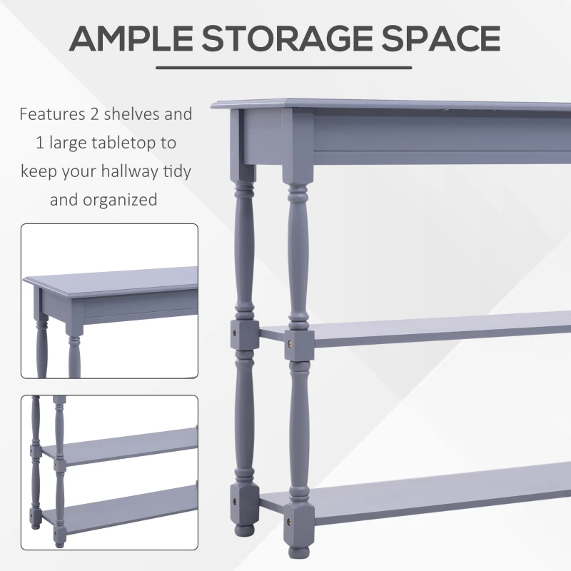 HOMCOM Console Table Modern Sofa Table with 2 Tier Shelves for Living Room, Entryway, Bedroom, Grey
