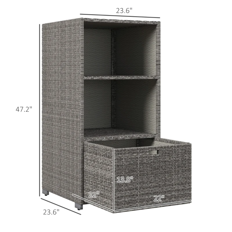 Outsunny PE Rattan Pool Towel Rack with 2 Storage Shelves Basket Mixed gray