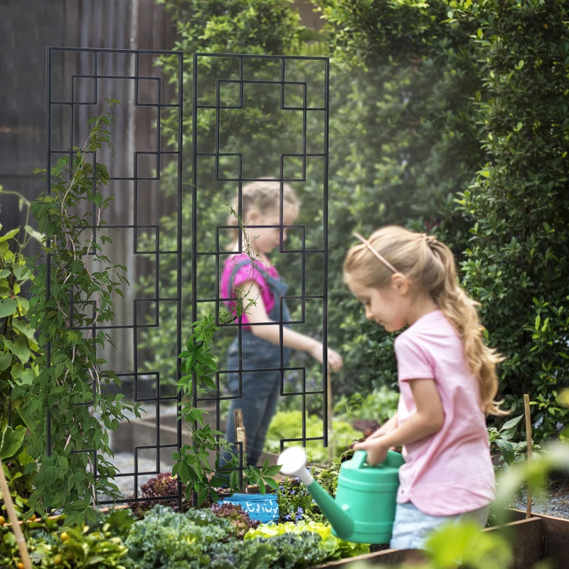 Outsunny 2 Pack Garden Trellis for Climbing Plants, Outdoor Metal Grid Panels for Roses, Vine Flower, Cucumber, Clematis, 72" Tall