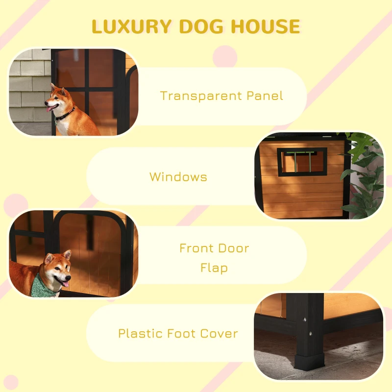 PawHut Cabin-Style Wooden Dog House for Large Dogs with Openable Roof & Giant Window, Yellow