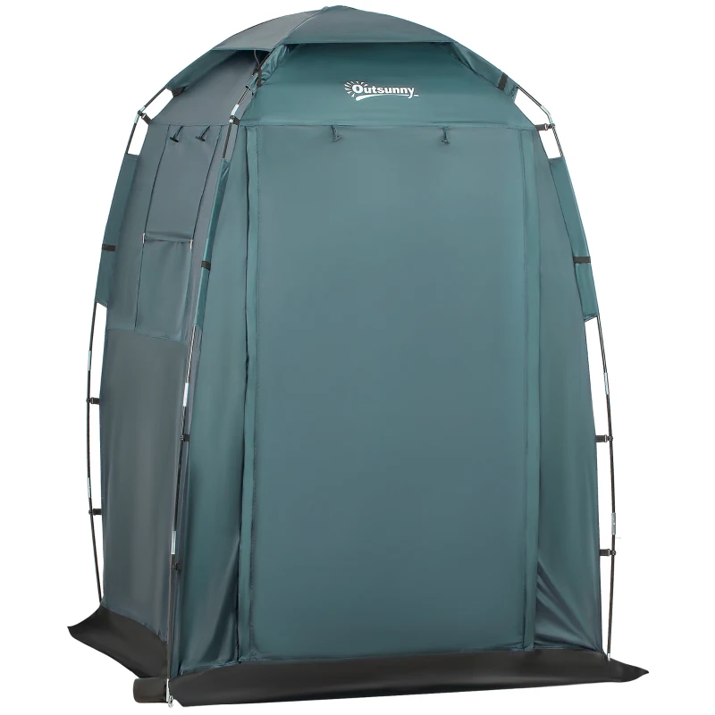 Outsunny 60" x 60" x 82" Shower Tent Extra Wide Changing Room Privacy Portable Camping Shelters with Windows & Floor Mat, Green