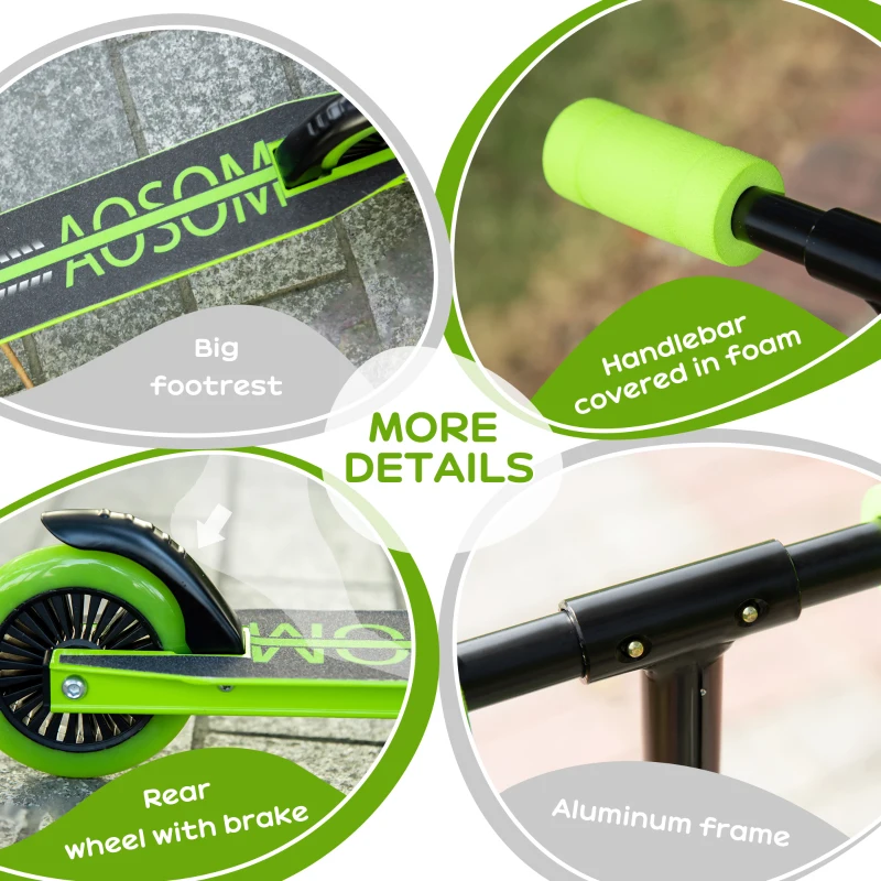 Aosom Aluminum Kids Kick Scooter Foldable Teens Ride On Toy with Adjustable Handlebar Rear Brake, Green