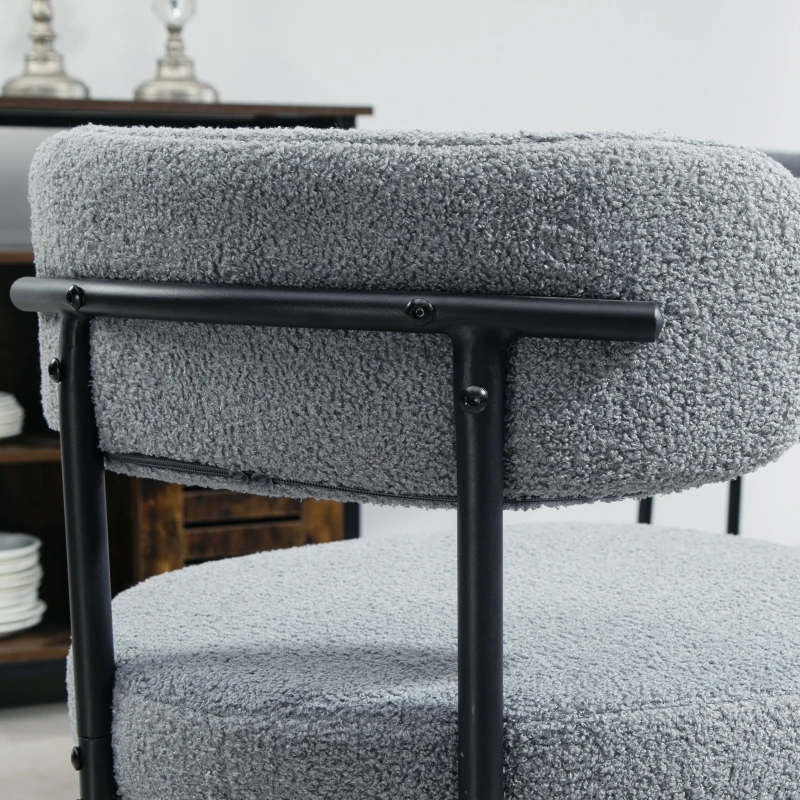 HOMCOM 4 Pieces Kitchen Chairs, Modern Dining Chairs w/ Berber Fleece Upholstery and Steel Legs for Living Room, Grey