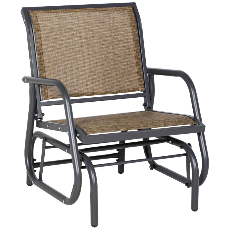 Outsunny Outdoor Glider Chair, Steel Swing Chai with Curved Armrests for Porch, Garden, Poolside, Balcony, Brown