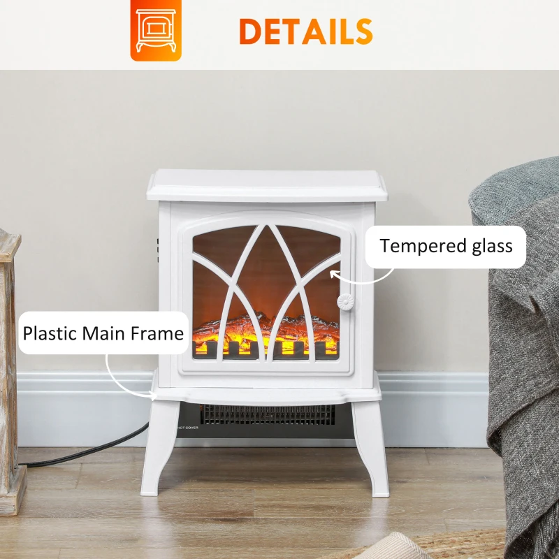 HOMCOM Electric Fireplace Heater, Freestanding Fireplace Stove with Realistic Flames Overheating Protection 750W/1500W, White