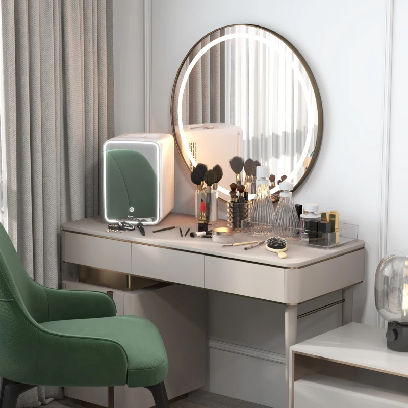 HOMCOM Skincare Fridge for Bedroom, Car with LED Mirror, Cooler and Warmer, AC/DC Powered Mini Fridge for Skincare, Beverage